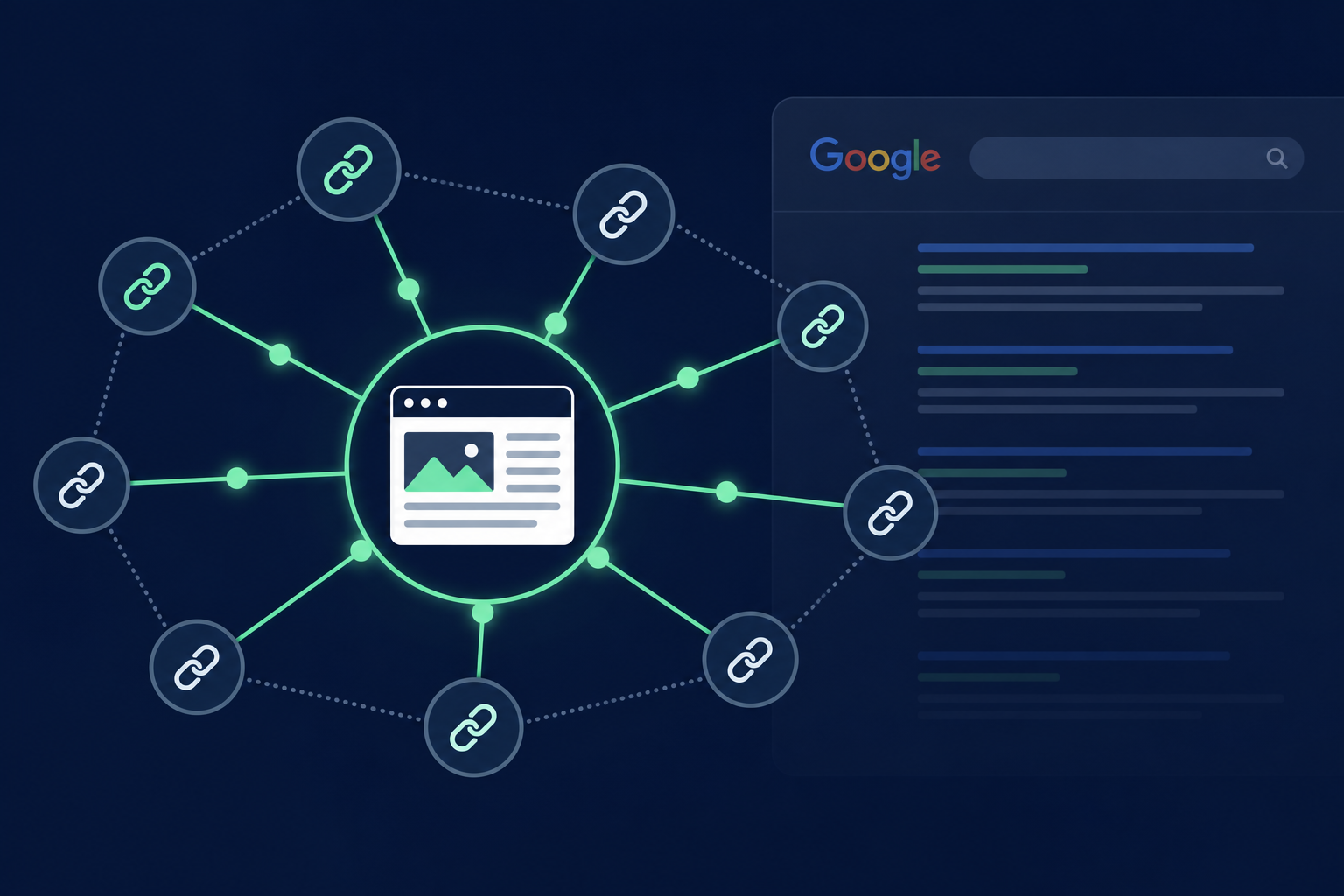 Google SEO backlink önemi — site otoritesi ve bağlantı ağı görseli