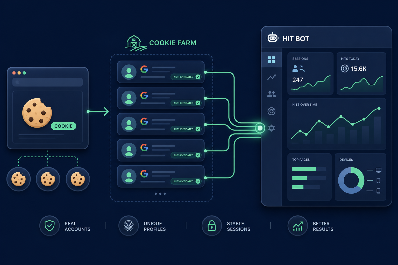 Hit botu için cookie farm ve weGetCookies Enterprise — oturum profili görseli